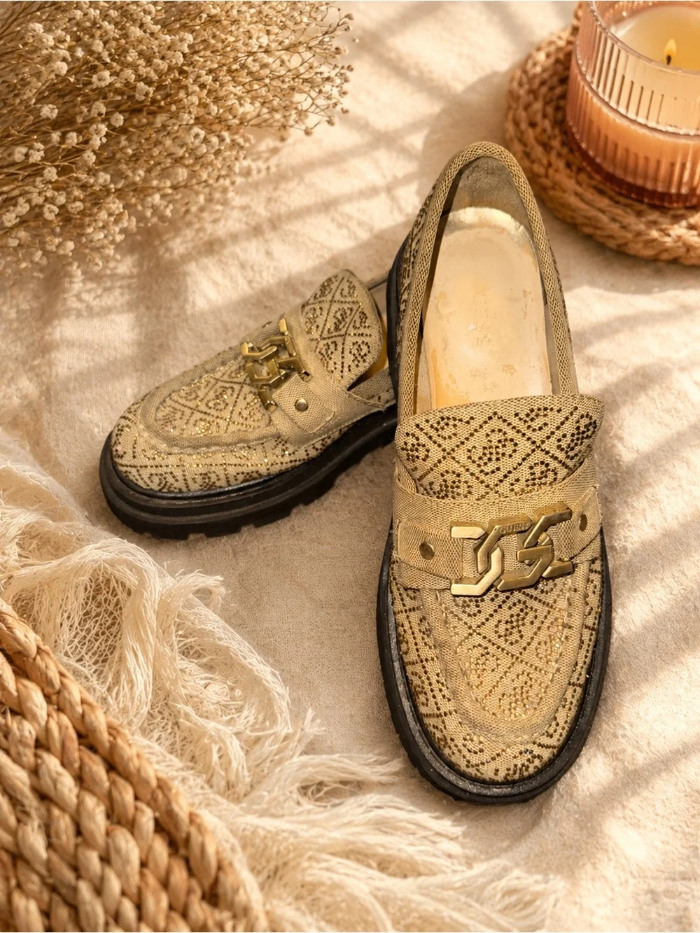 GUESS Women’s Tan Platform Lug Sole Loafers